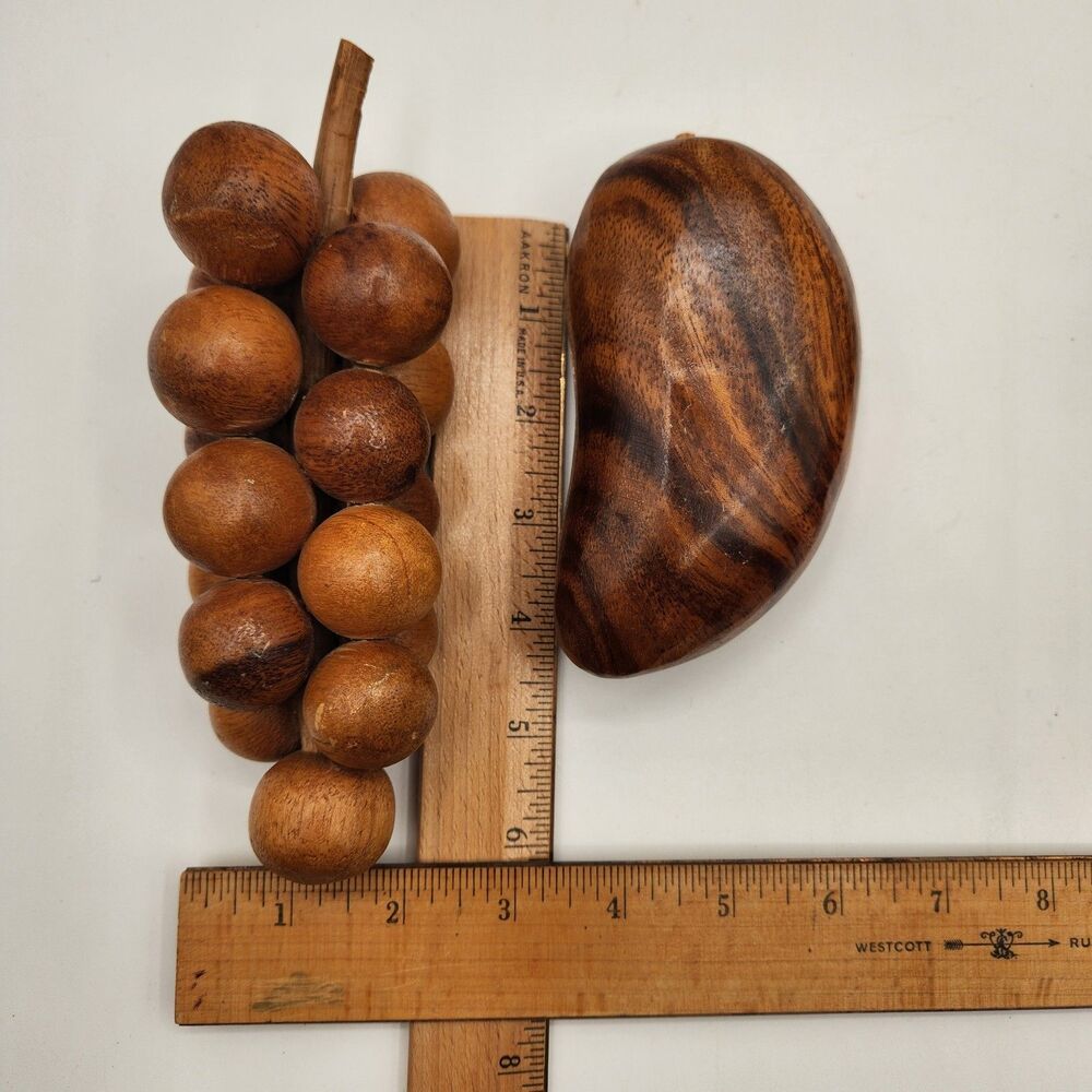 Carved Wooden Fruit 9 Pieces Dining Table Decor MCM Grapes Pear Apple Banana - Picture 7 of 15